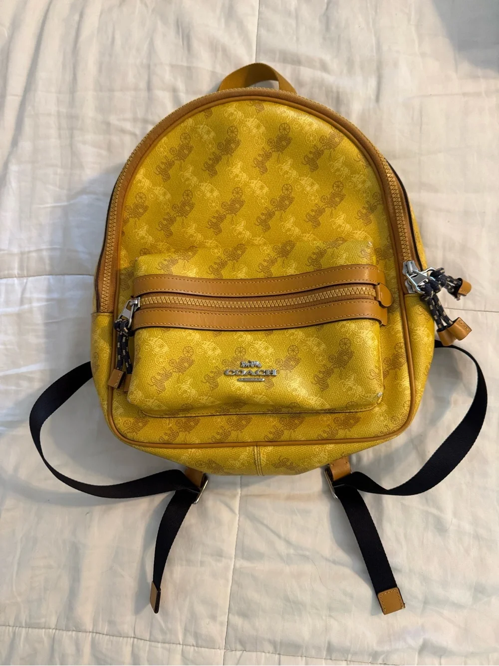 Coach Yellow Signature Compact Backpack with Tan Trim